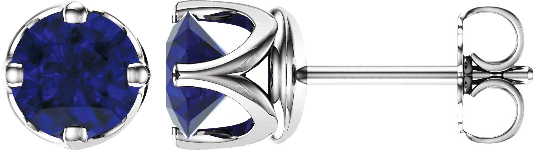14K White  6 mm Round Lab-Grown Blue Sapphire Woven-Design Earrings