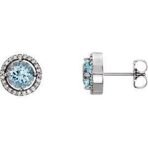 14K White Natural Aquamarine & 1/6 CTW Natural Diamond Earrings