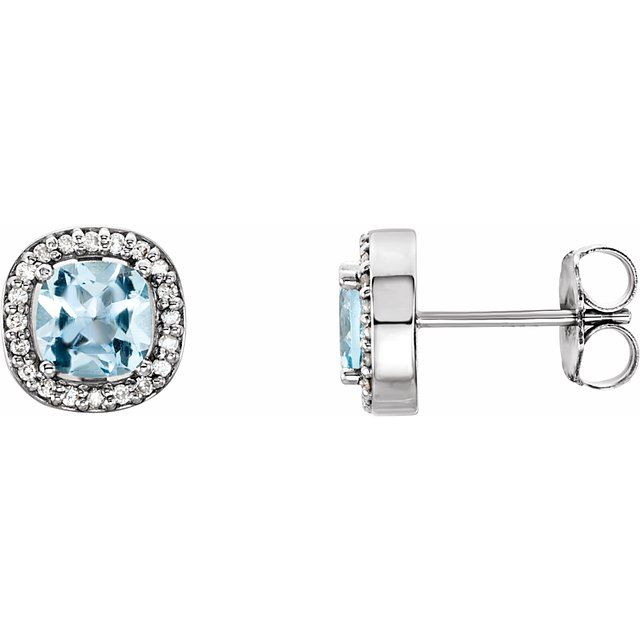 14K White Natural Sky Blue Topaz & 1/10 CTW Natural Diamond Earrings