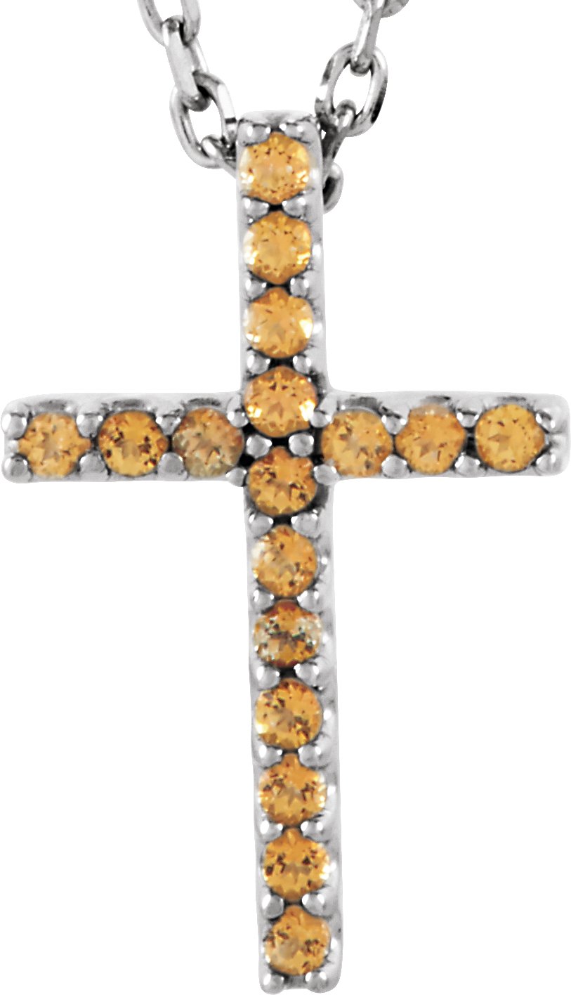 14K White Natural Yellow Sapphire Petite Cross 16