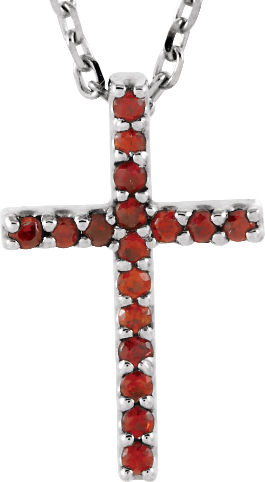 14K White Natural Mozambique Garnet Petite Cross 16