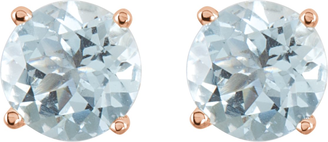 14K Rose 5 mm Round Aquamarine Earrings