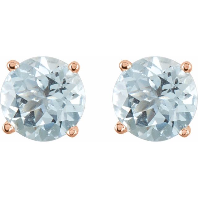 14K Rose 5 mm Natural Aquamarine Earrings with Friction Post