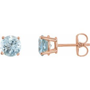 14K Rose 5 mm Natural Aquamarine Stud Earrings with Friction Post