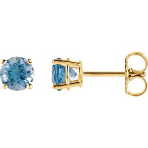 14K Yellow 5 mm Natural Swiss Blue Topaz Earrings with Friction Post