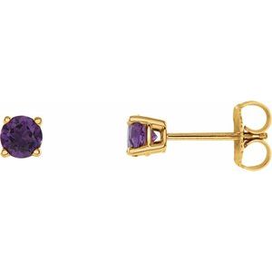 14K Yellow 4 mm Natural Amethyst Stud Earrings with Friction Post
