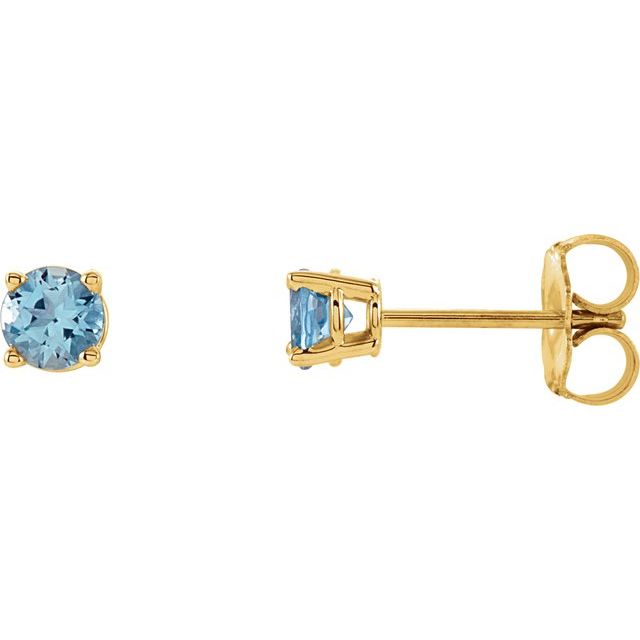 14K Yellow 4 mm Natural Aquamarine Stud Earrings with Friction Post