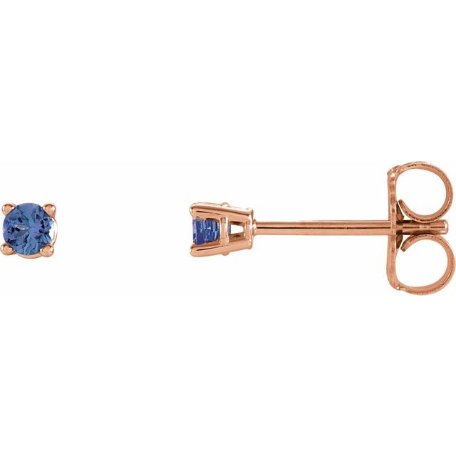 14K Rose 2.5 mm Natural Tanzanite Stud Earrings with Friction Post