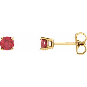 14K Yellow 4 mm Lab-Grown Ruby Stud Earrings with Friction Post