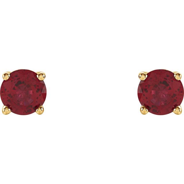 14K Yellow 4 mm Lab-Grown Ruby Stud Earrings