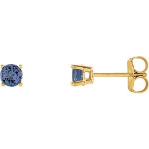 14K Yellow 4 mm Natural Tanzanite Earrings with Friction Post
