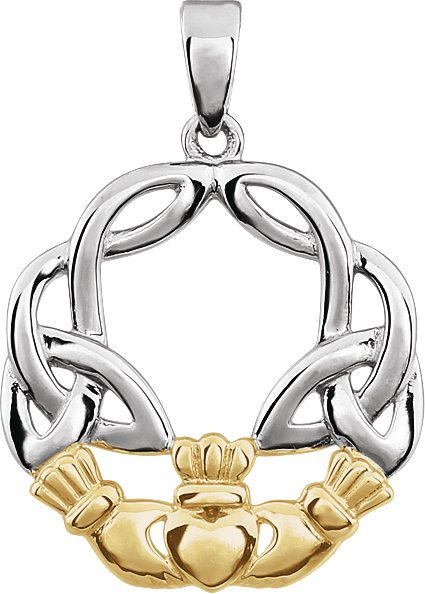 14K White/Yellow Claddagh Pendant 