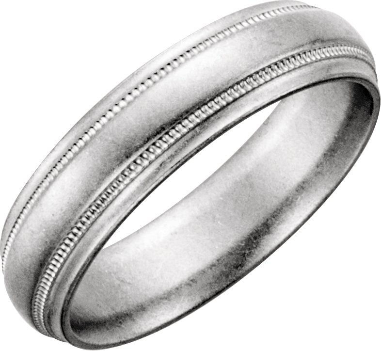 Platinum 6 mm Half Round Band with Milgrain Size 5 Ref 62289