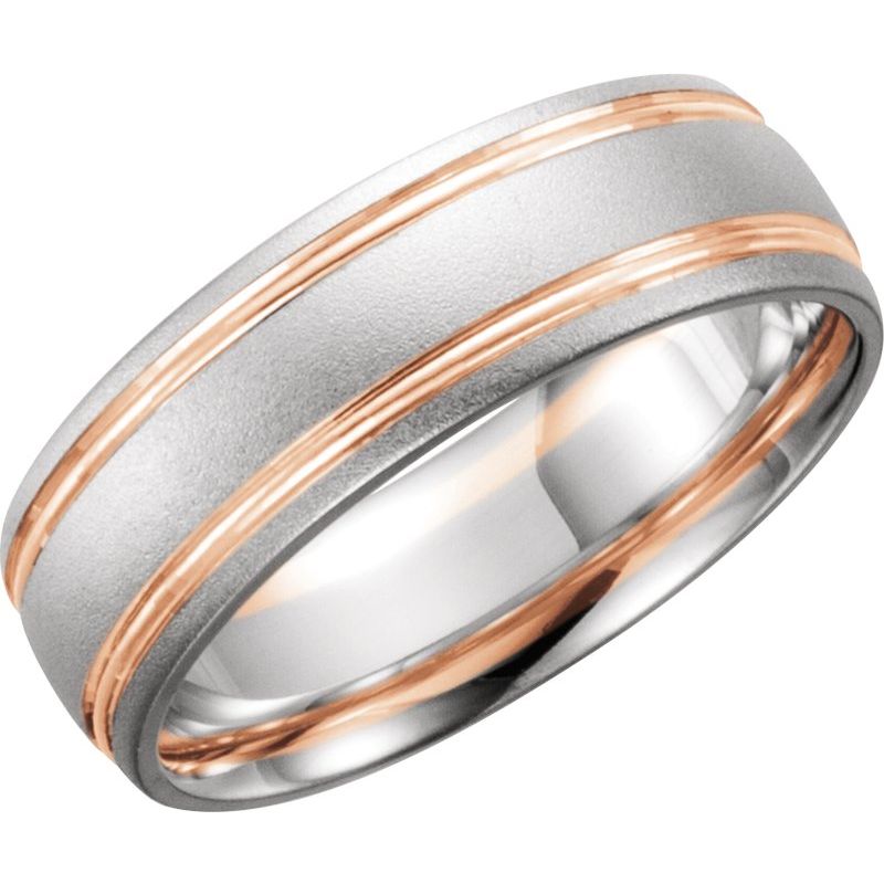 Grooved Comfort-Fit Half Round Band with Bead Blast Finish