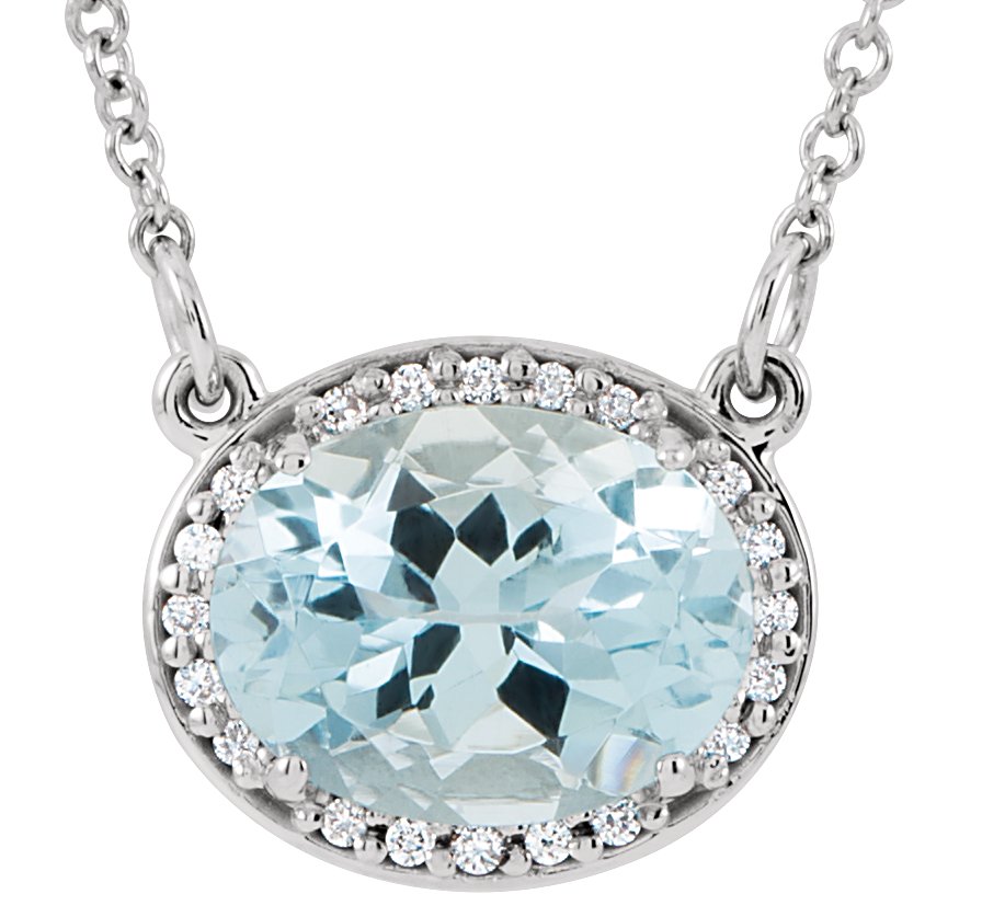 14K White Natural Aquamarine & .04 CTW Natural Diamond 16 1/2" Necklace 