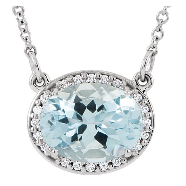 14K White Natural Aquamarine & .04 CTW Natural Diamond 16.5" Necklace