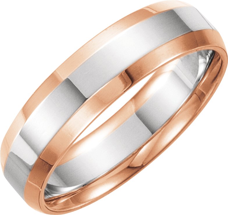 14K Rose/White 6 mm Beveled-Edge Band Size 10