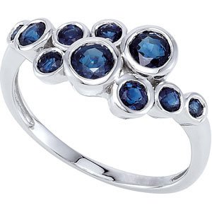 14K White Natural Blue Sapphire Ring