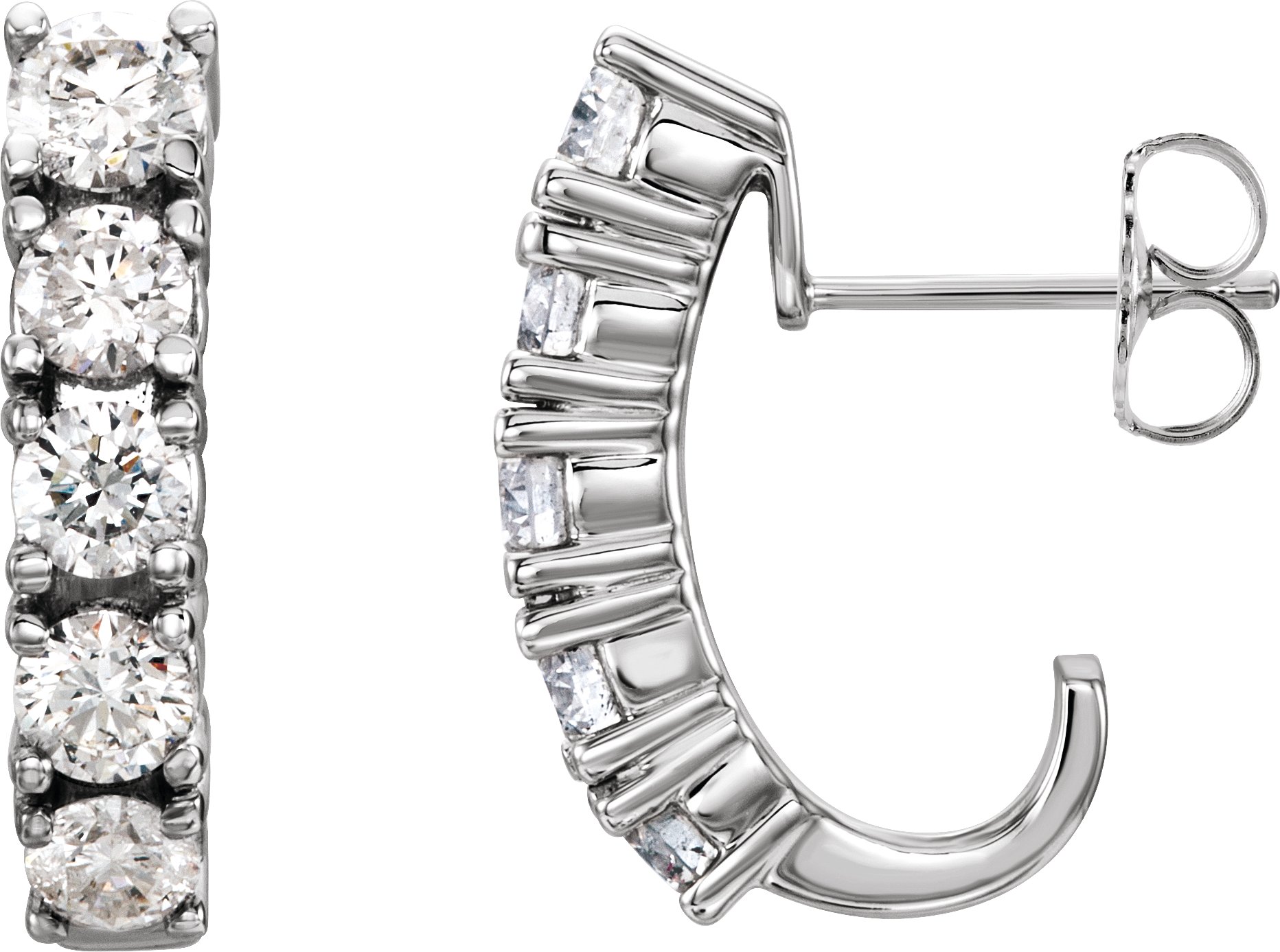 14K White 1 1/2 CTW Natural Diamond Hoop Earrings