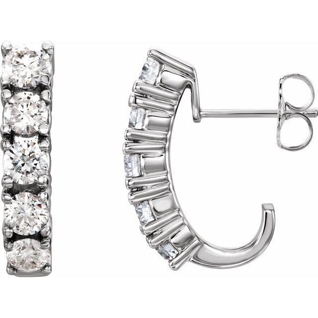 14K White 1 1/2 CTW Natural Diamond Hoop Earrings