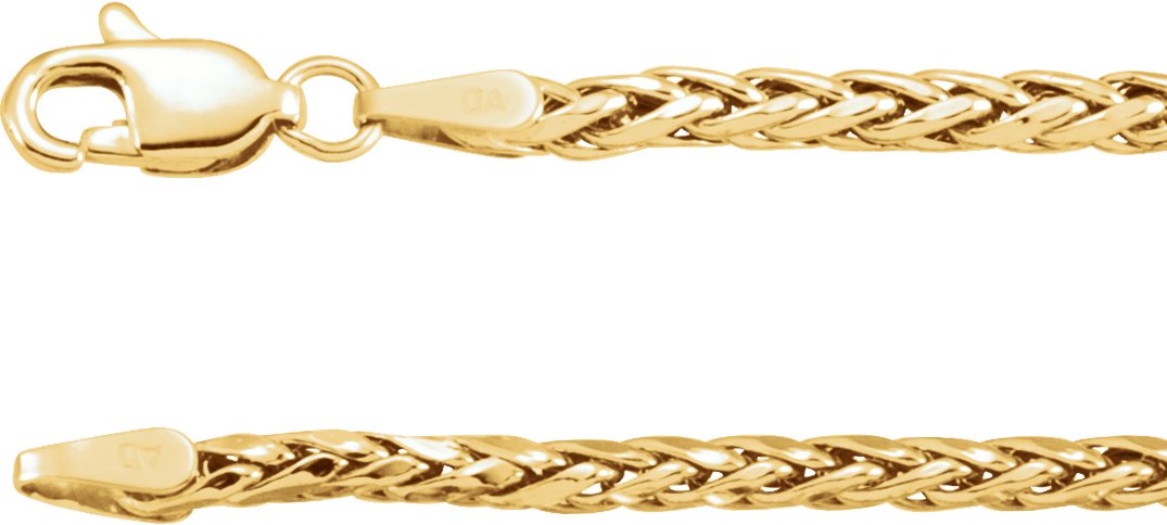 14K Yellow Gold 3 mm Hollow Wheat 24 inch Chain
