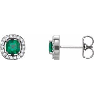 14K White Lab-Grown Emerald & .08 CTW Diamond Earrings