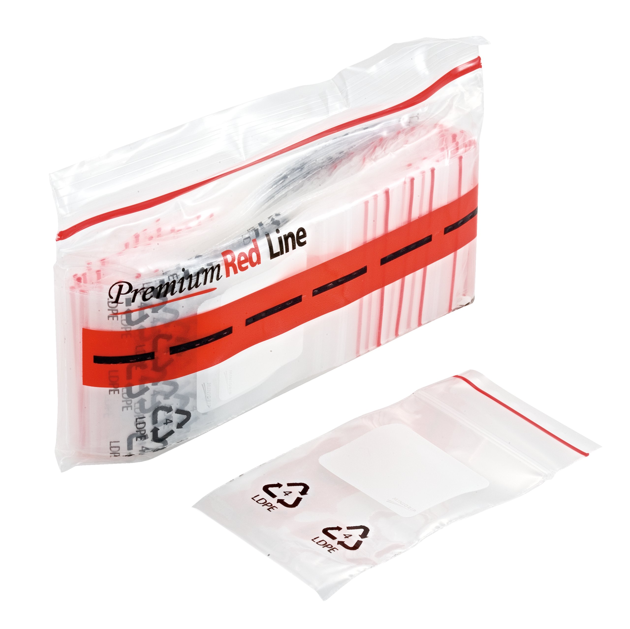 Minigrip® Red Line™ 2 x 3 Recyclable Bags with Write-on White Block &  Resin Symbol (2 mil)