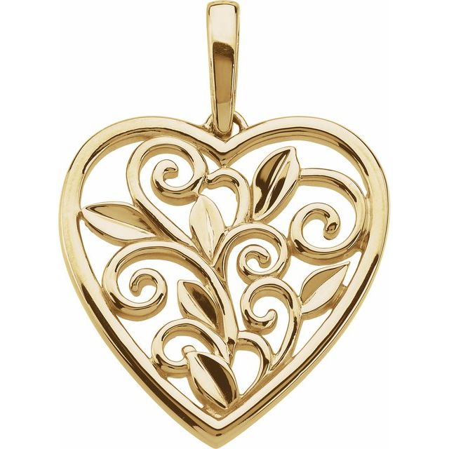 Scroll & Leaf Design Filigree Heart Pendant