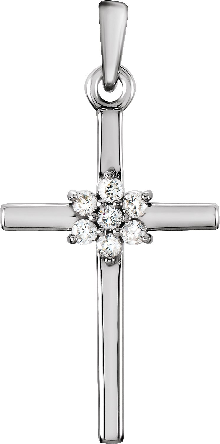 14K White .06 CTW Natural Diamond Cross Pendant