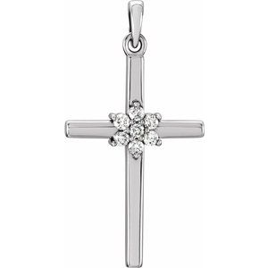 14K White 1/10 CTW Diamond Cross Pendant