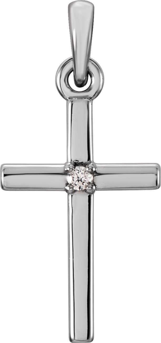 14K White Natural White Sapphire Cross Pendant