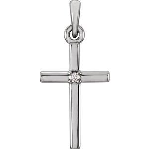 Sterling Silver .01 CT Natural Diamond Cross Pendant