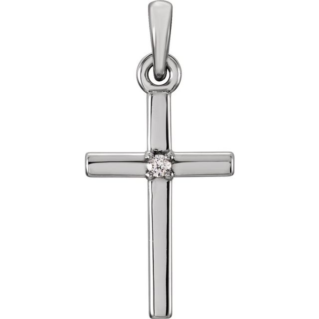 14K White 19.2x9 mm .01 CT Diamond Cross Pendant