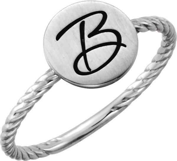 14K White Be Posh® Engravable Rope Signet Ring