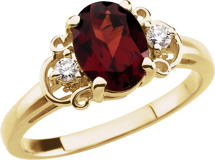 14K Yellow Natural Mozambique Garnet & .06 CTW Natural Diamond Accented Ring