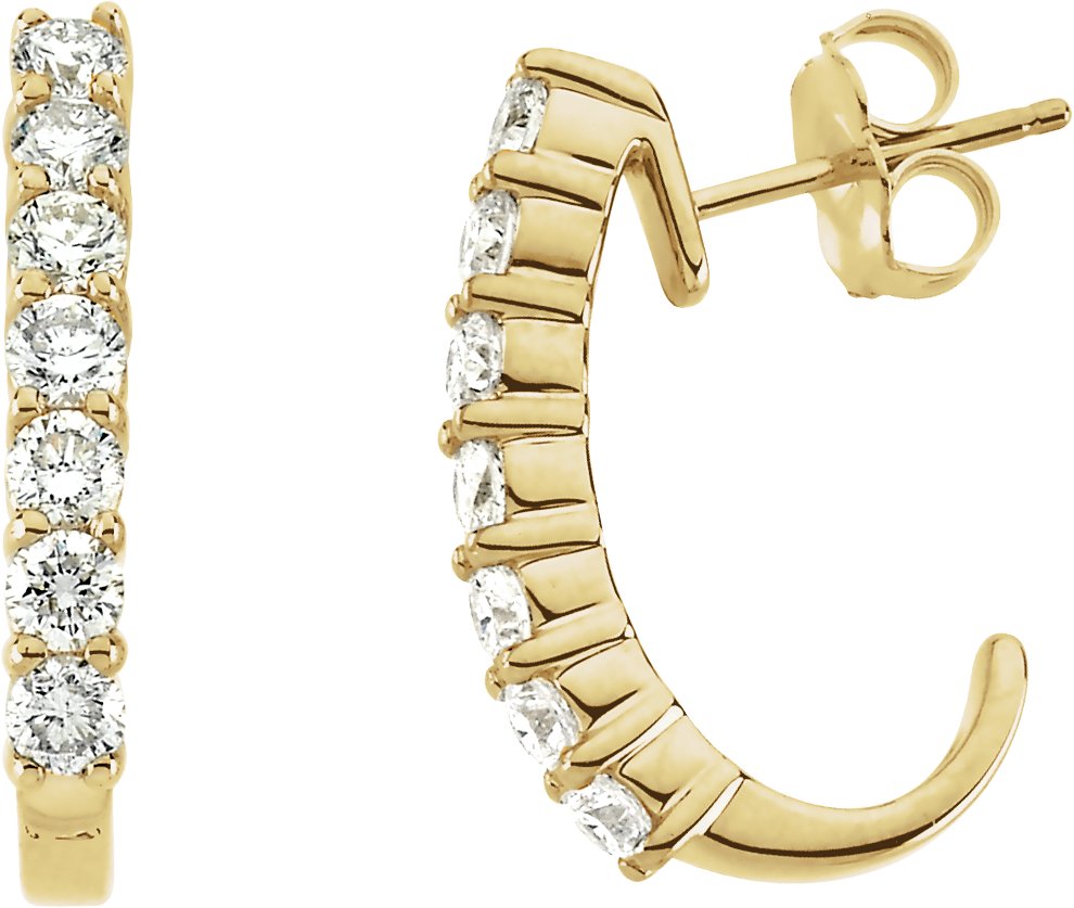 14K Yellow 1 CTW Diamond J-Hoop Earrings