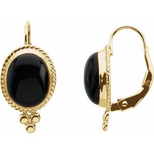 14K Yellow Natural Onyx Lever Back Earrings 