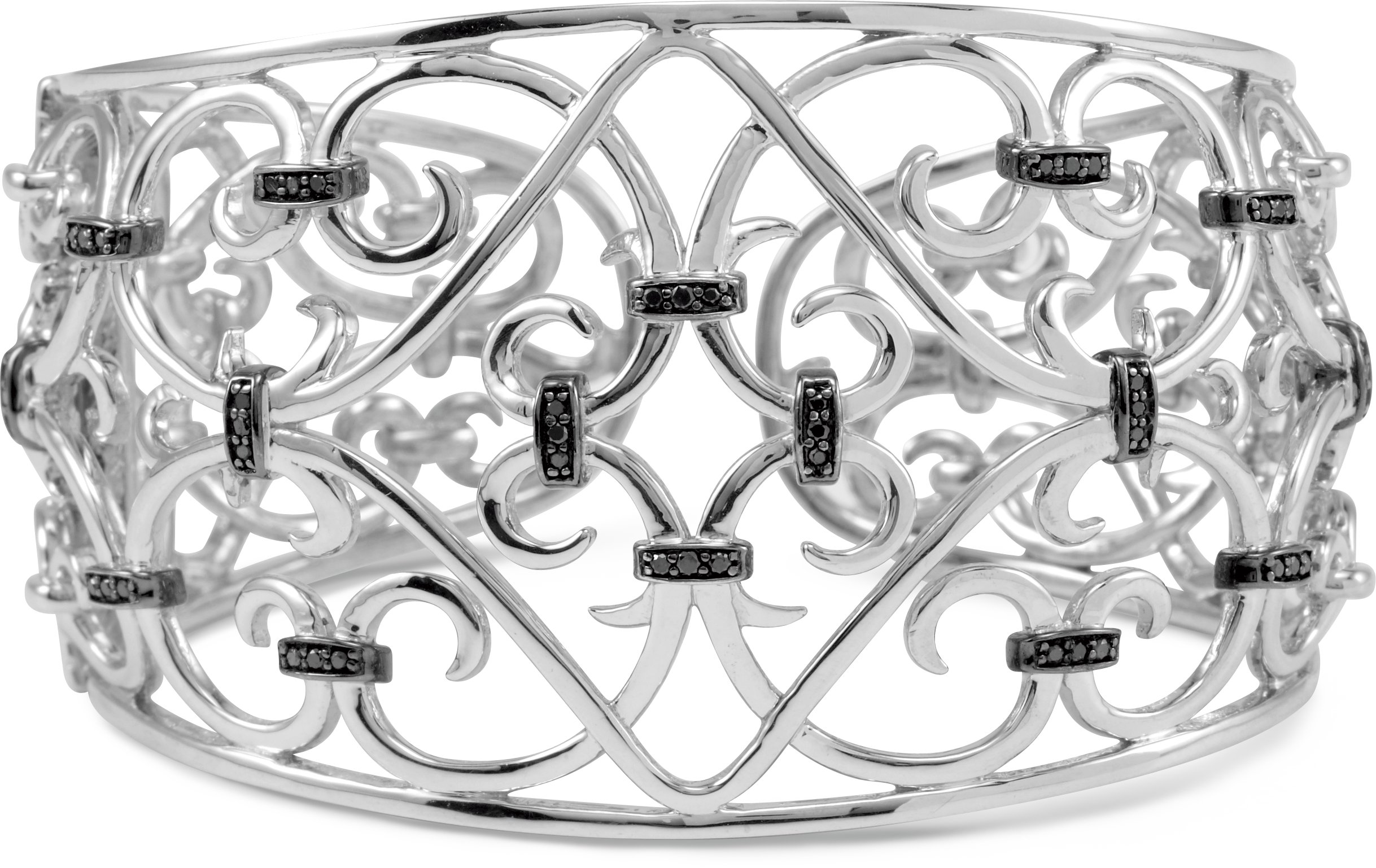 Black/White Rhodium-Plated Sterling Silver 1/3 CTW Natural Black Diamond Cuff Bracelet