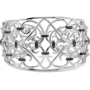 Black/White Rhodium-Plated Sterling Silver 1/3 CTW Natural Black Diamond Cuff Bracelet