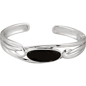 Sterling Silver Natural Black Onyx Hinged Cuff 6 1/2" Bracelet