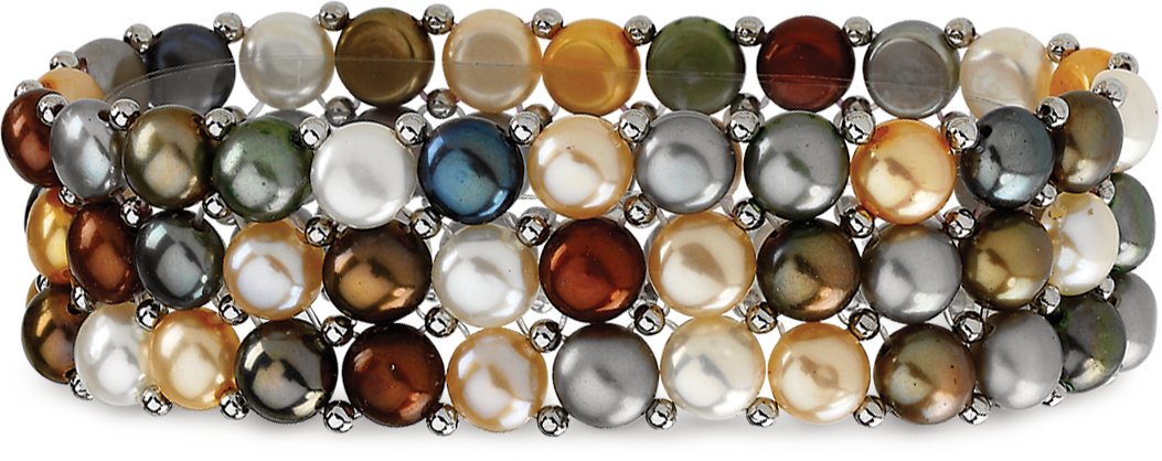 Sterling Silver Cultured Multi-Color Freshwater Pearl Stretch 7" Bracelet