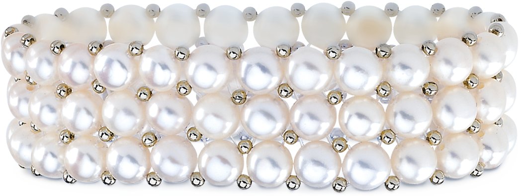Sterling Silver Freshwater Cultured White Pearl 3 Row Stretch Bracelet Ref. 891743
