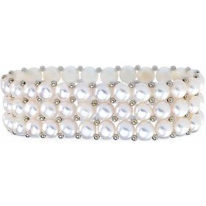 Sterling Silver Cultured White Freshwater Pearl Stretch 7" Bracelet