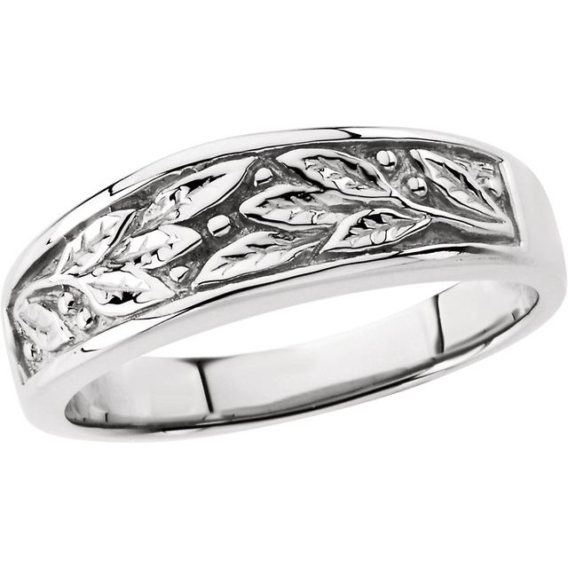 14K White 6.5 mm Floral Band