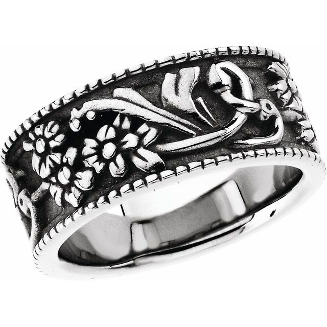 14K White 9 mm Floral Band
