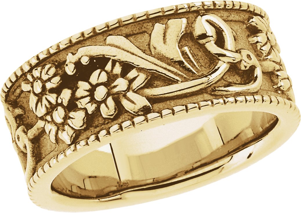 14K Yellow 9 mm Floral Band