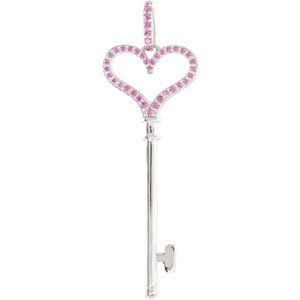 Sterling Silver Pink Sapphire Heart Key Pendant Ref. 3149905
