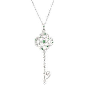 Sterling Silver Tsavorite Garnet Key 18" Necklace