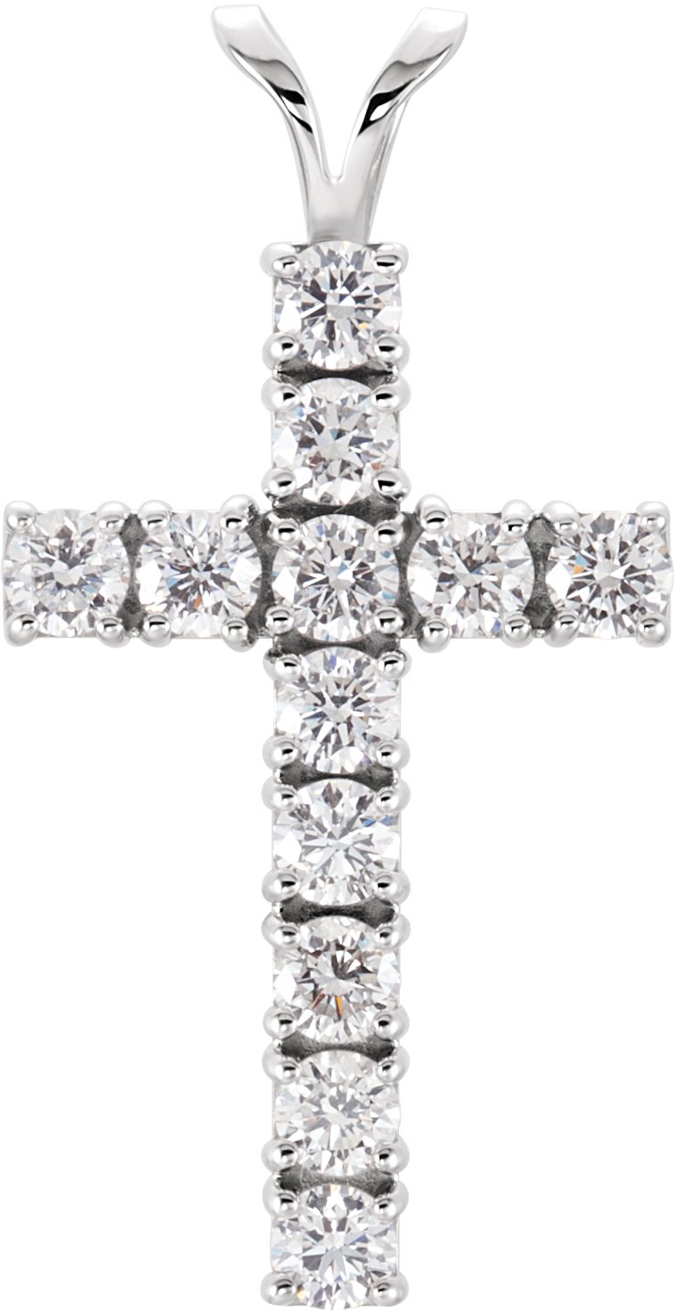 14K White 1 1/5 CTW Lab-Grown Diamond Cross Pendant