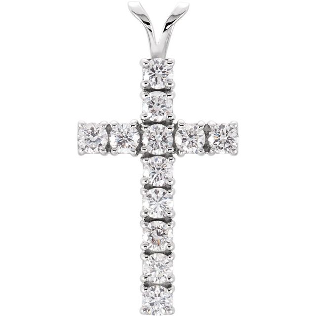 14K White 1 1/5 CTW Natural Diamond Cross Pendant
